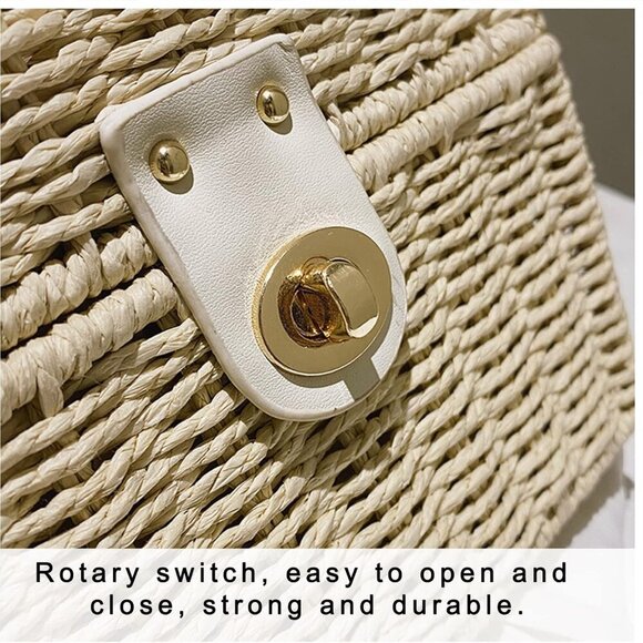 Women's Straw Bag Wicker Woven Basket Beach Purse Summer Purses Vacation Handbag - Picture 3 of 7